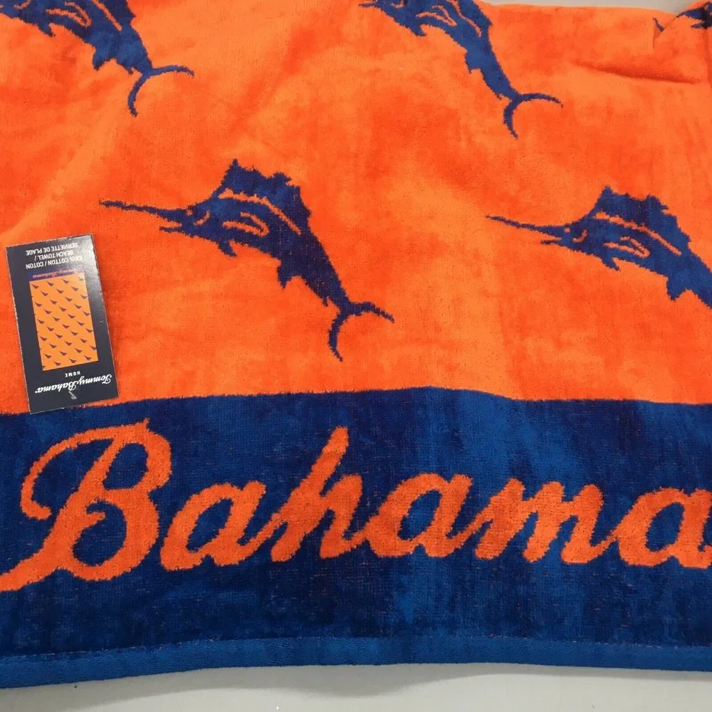 Tommy Bahama Marlin Logo Beach Towel Blue Orange Fish Ocean Pool 36x68
